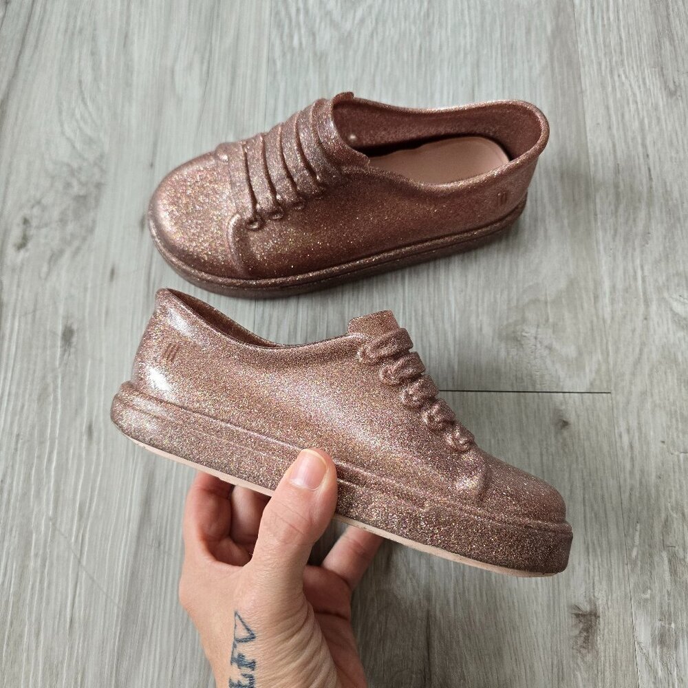 mini melissa hip pastel pink silver glitter jelly slip-on sneakers toddler 11